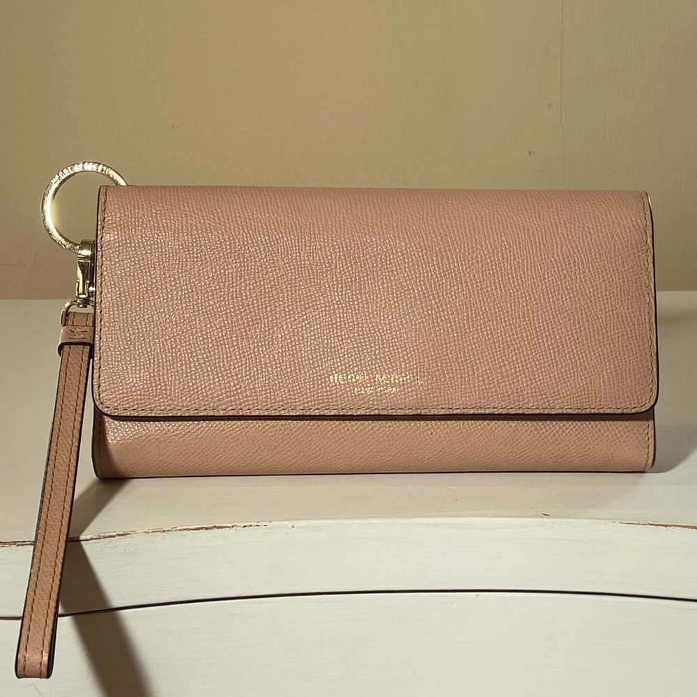 Henri Bendel Wristlet Organizer Saffiano Leather Warm Tan/Blush Pink Vintage